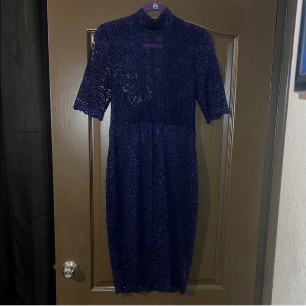 Express Elegant Navy Lace Midi Dress - Women's